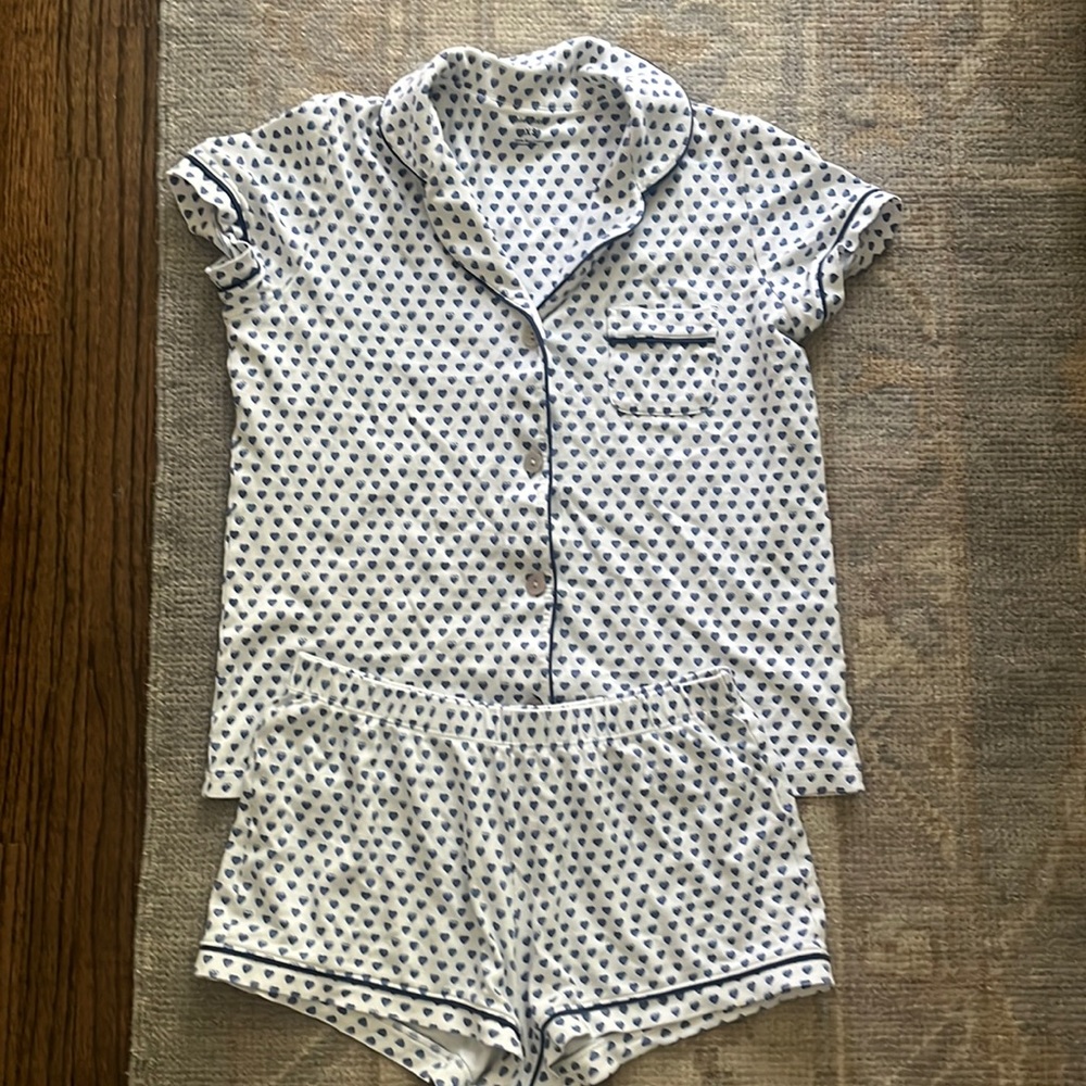 roller rabbit blue and white heart pajamas size xs
